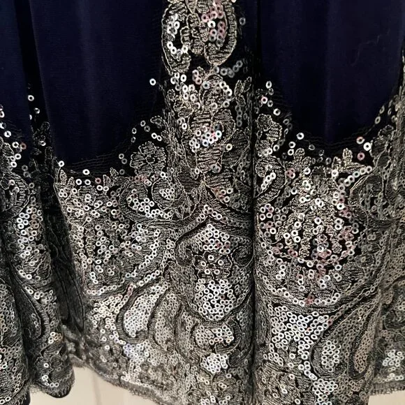 Navy Velvet Dress with Fancy Silver Trim Girls size 8 - Picture 3 of 4